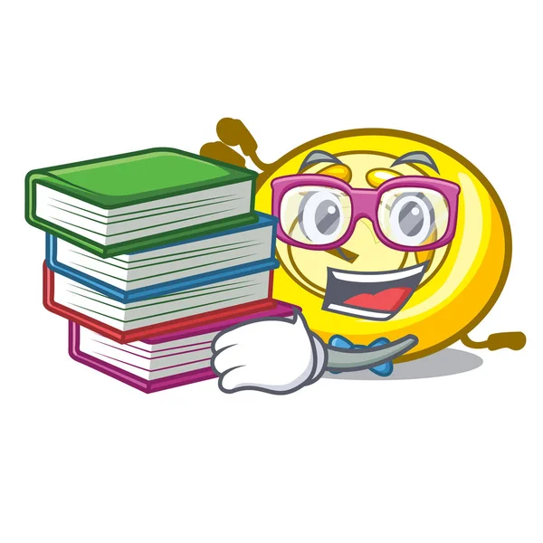 Student Met Boek Speler Mascotte Cartoon Vectorillustratie — Stockvector