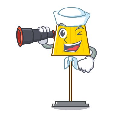 Denizci dürbün zemin lamba maskot karikatür vektör çizim ile