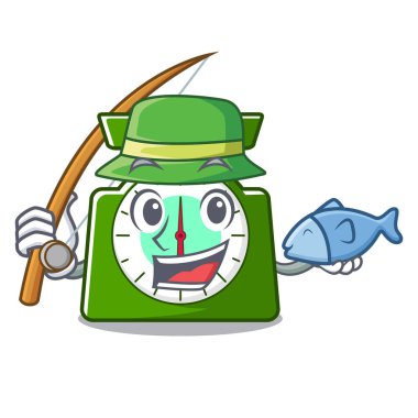 Balık tutma mutfak ölçek maskot karikatür vektör çizim