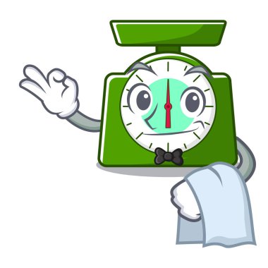 Garson mutfak ölçek maskot karikatür vektör çizim