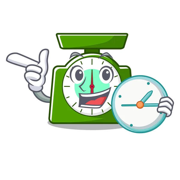 Clock Kitchen Scale Character Cartoon Vector Illustration — Stock Vector