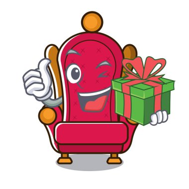 Hediye ile kral tahta maskot karikatür vektör çizim