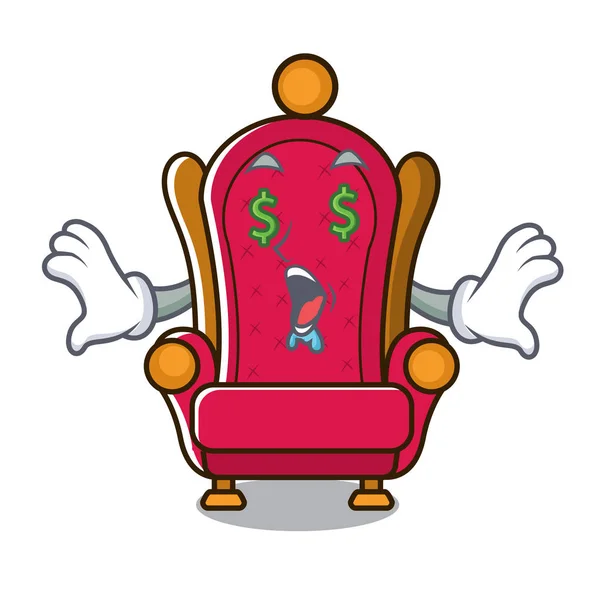 Money Eye King Throne Mascot Cartoon Vector Illustration — Stock Vector