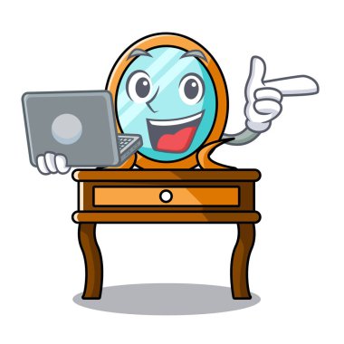 Dizüstü tuvalet masası karakter karikatür vektör çizim ile