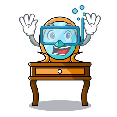 Dalış tuvalet masası karakter karikatür vektör çizim