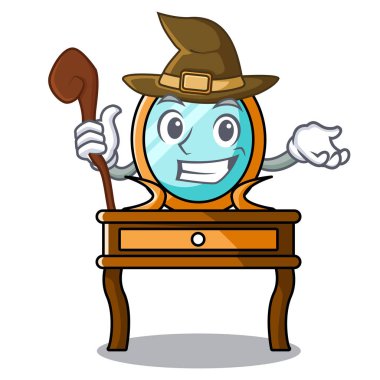 Cadı tuvalet masası maskot karikatür vektör çizim