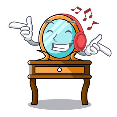 Dinleme müzik tuvalet masası maskot karikatür vektör çizim
