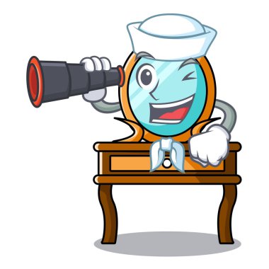 Denizci dürbün tuvalet masası maskot karikatür vektör çizim ile