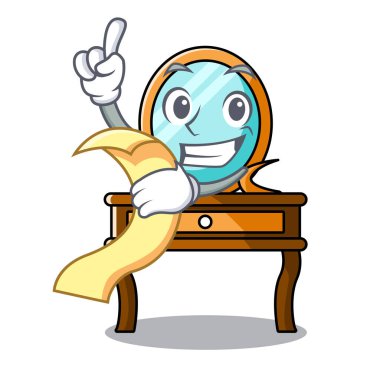 Menü tuvalet masası maskot karikatür vektör çizim ile