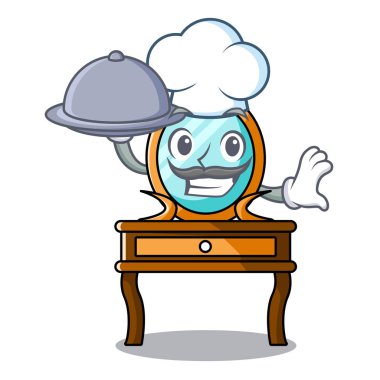 Şef gıda tuvalet masası maskot karikatür vektör çizim ile