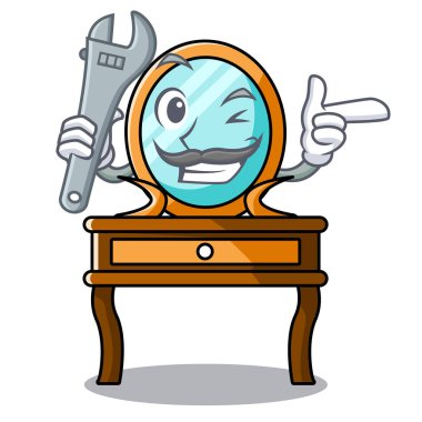 Mekanik tuvalet masası maskot karikatür vektör çizim