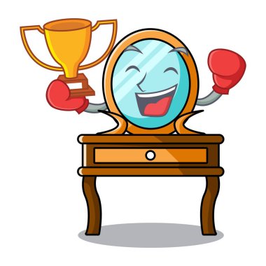 Kazanan tuvalet masası maskot karikatür vektör çizim boks