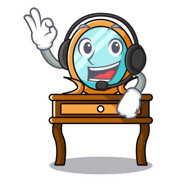 Kulaklık tuvalet masası maskot karikatür vektör çizim ile