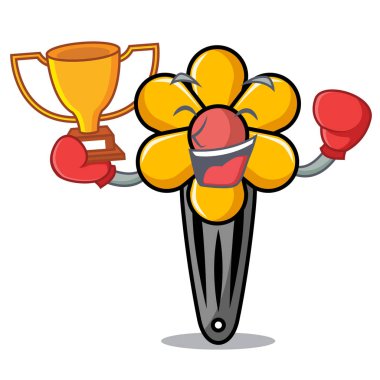 Boks şampiyonu saç clip maskot karikatür vektör çizim