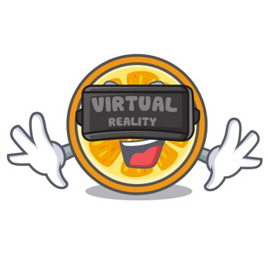 Sanal gerçeklik turuncu maskot karikatür tarzı vektör çizim