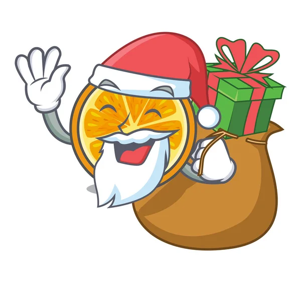 Santa Con Regalo Naranja Mascota Dibujos Animados Estilo Vector Ilustración — Vector de stock