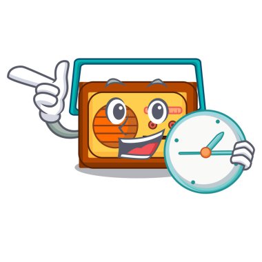 Saatli radyo karakter karikatür tarzı vektör çizim ile