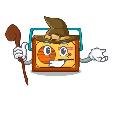 Cadı radyo maskot karikatür tarzı vektör çizim