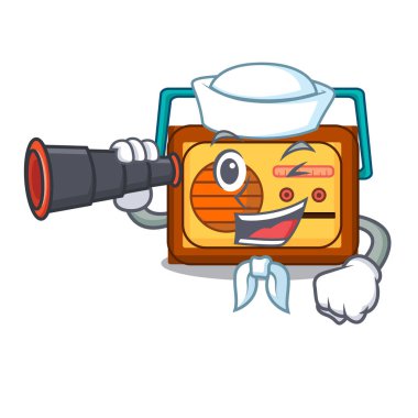 Denizci dürbün radyo maskot karikatür tarzı vektör çizim ile