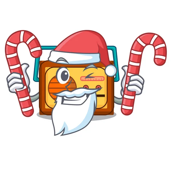 Weihnachtsmann Mit Süßigkeiten Radio Maskottchen Cartoon Stil Vektor Illustration — Stockvektor