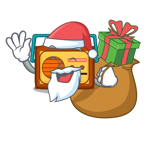 Santa Avec Cadeau Radio Mascotte Dessin Animé Style Vectoriel Illustration — Image vectorielle