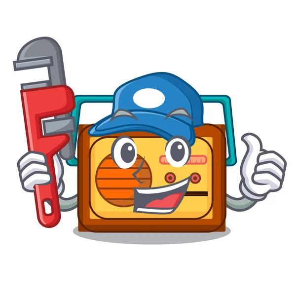 Plumber Radio Mascot Cartoon Style Vector Illustration — Stock Vector