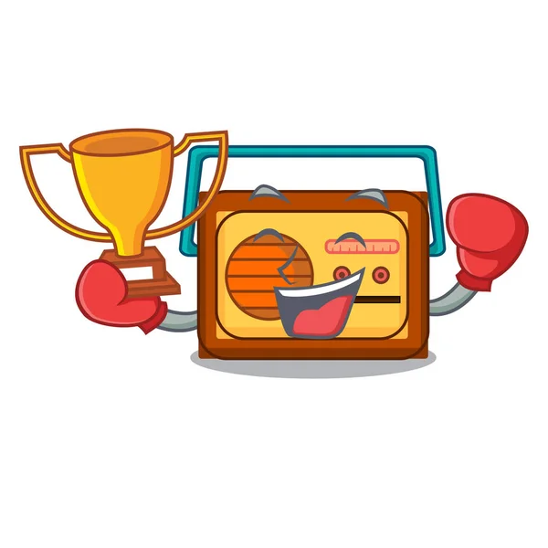 Ganador Boxeo Mascota Radio Dibujos Animados Estilo Vector Ilustración — Vector de stock