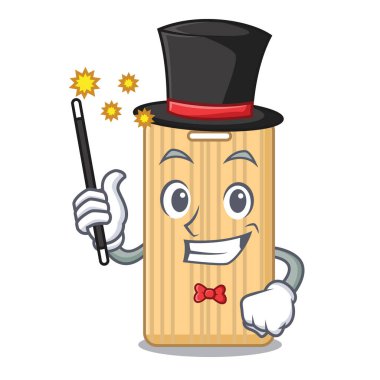 Sihirbaz ahşap kesme tahtası maskot karikatür vektör çizim