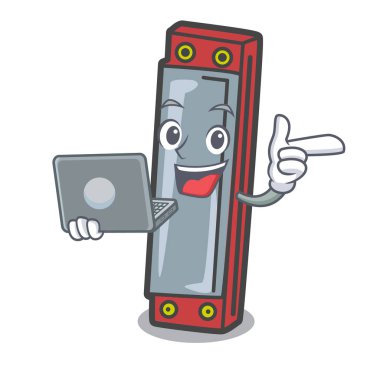 Dizüstü mızıka karakter karikatür tarzı vektör çizim ile