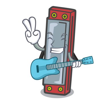 Gitar mızıka maskot karikatür tarzı vektör çizim ile