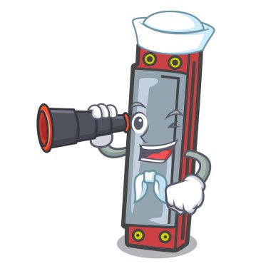 Denizci dürbün mızıka maskot karikatür tarzı vektör çizim ile