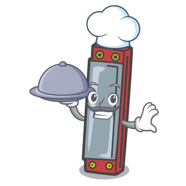 Şef gıda mızıka maskot karikatür tarzı vektör çizim ile