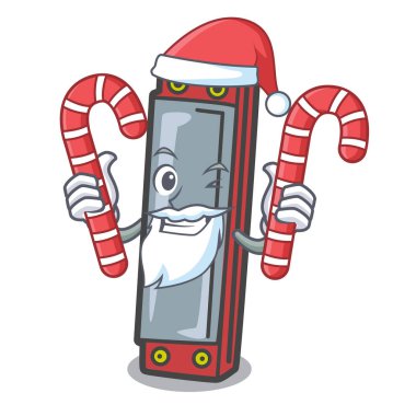 Santa şeker mızıka maskot karikatür tarzı vektör çizim ile