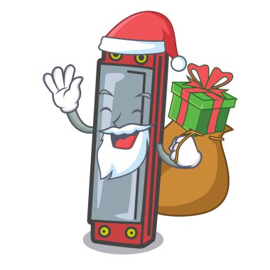 Noel Baba hediye mızıka maskot karikatür tarzı vektör çizim ile