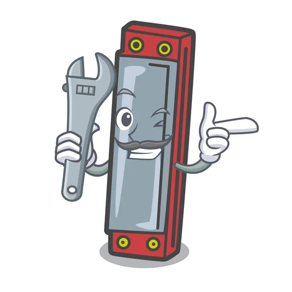 Mechanische Mundharmonika Maskottchen Cartoon Stil Vektor Illustration — Stockvektor