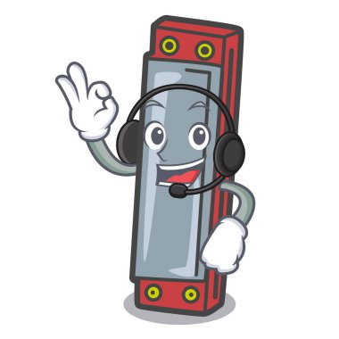 Kulaklık mızıka maskot karikatür tarzı vektör çizim ile