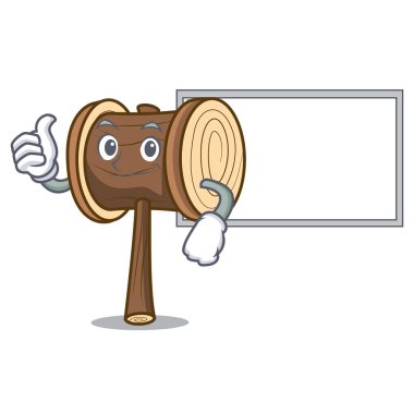 Başparmak yukarıya tahta çekiç karakter karikatür tarzı vektör çizim ile