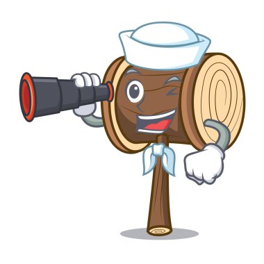 Denizci dürbün çekiç maskot karikatür tarzı vektör çizim ile