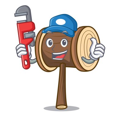 Tesisatçı çekiç maskot karikatür tarzı vektör çizim
