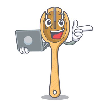 Dizüstü ahşap çatal karakter karikatür vektör çizim ile