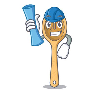 Mimar ahşap çatal karakter karikatür vektör çizim