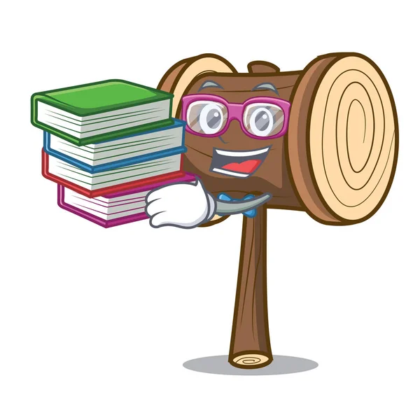 Student Mit Buch Mallet Maskottchen Cartoon Stil Vektor Illustration — Stockvektor