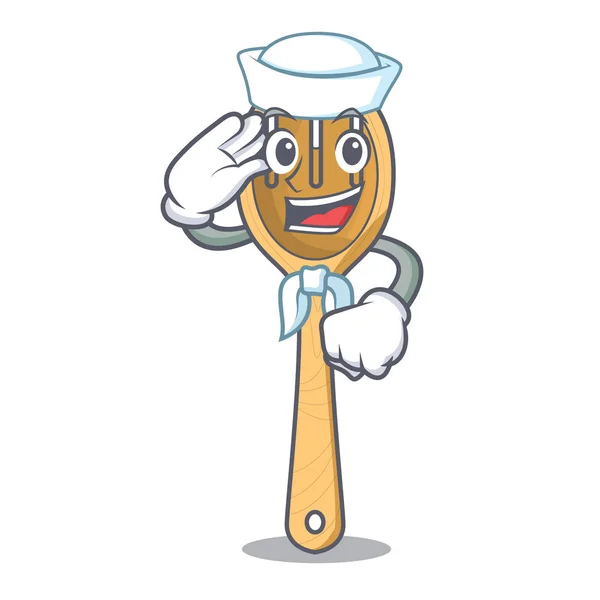 Sailor Wooden Fork Character Cartoon Vector Illustration — Stock Vector