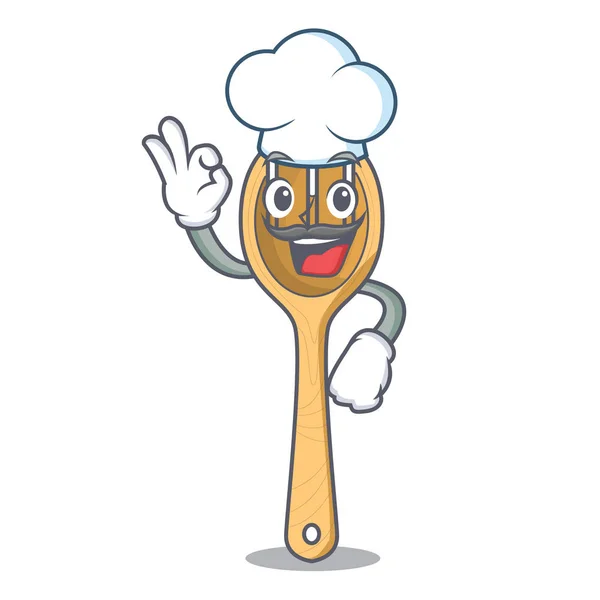 Chef Garfo Madeira Personagem Cartoon Vetor Ilustração — Vetor de Stock