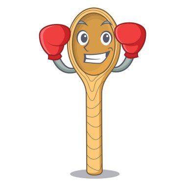 Tahta kaşık karakter karikatür vektör çizim boks