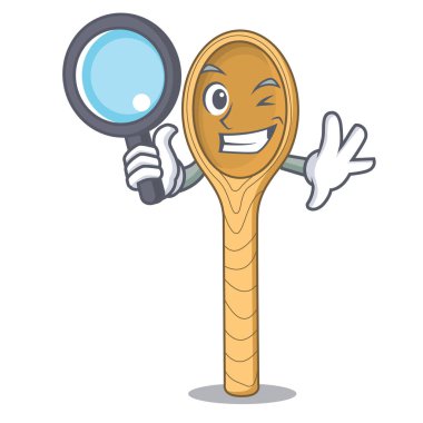 Dedektif tahta kaşık karakter karikatür vektör çizim