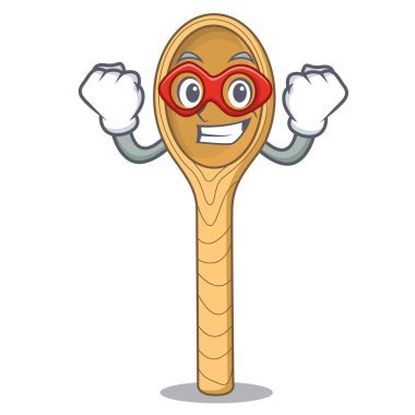 Süper kahraman tahta kaşık karakter karikatür vektör çizim