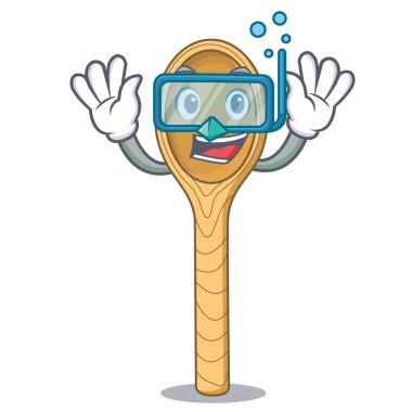 Dalış tahta kaşık karakter karikatür vektör çizim