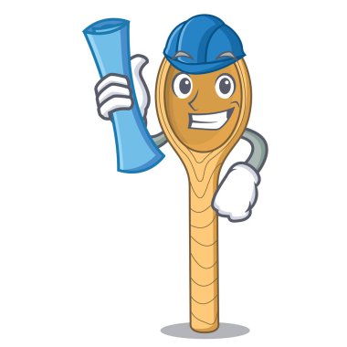 Mimar tahta kaşık karakter karikatür vektör çizim