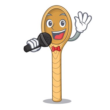 Tahta kaşık maskot karikatür vektör çizim şarkı